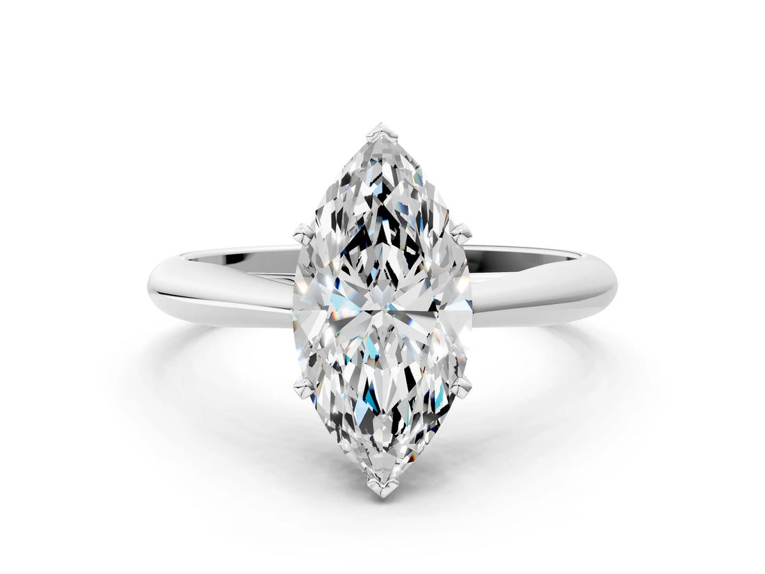 Platinum Marquise Cut Diamond Solitaire Engagement Ring with Cathedral Setting and Four-Prong Mount_14