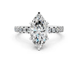 Platinum Marquise Cut Diamond Solitaire Pavé Engagement Ring with Round Band and Prong Setting_2