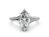 Platinum Marquise Cut Diamond Solitaire Ring with Pavé Band and Prong Setting_28