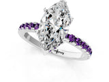 Platinum Marquise Cut Diamond Solitaire Ring with Round with Amethyst side stone Pavé Band and Four-Prong Setting_13