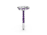 Platinum Marquise Cut Diamond Solitaire Ring with Round with Amethyst side stone Pavé Band and Four-Prong Setting_14