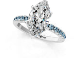Platinum Marquise Cut Diamond Solitaire Ring with Round with Aquamarine side stone Pavé Band and Four-Prong Setting_13