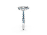 Platinum Marquise Cut Diamond Solitaire Ring with Round with Aquamarine side stone Pavé Band and Four-Prong Setting_14