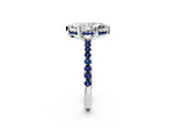 Platinum Marquise Cut Diamond Solitaire Ring with Round with Blue Sapphire side stone Pavé Band and Four-Prong Setting_14