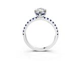 Platinum Marquise Cut Diamond Solitaire Ring with Round with Blue Sapphire side stone Pavé Band and Four-Prong Setting_15