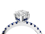 Platinum Marquise Cut Diamond Solitaire Ring with Round with Blue Sapphire side stone Pavé Band and Four-Prong Setting_16