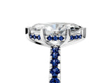 Platinum Marquise Cut Diamond Solitaire Ring with Round with Blue Sapphire side stone Pavé Band and Four-Prong Setting_17