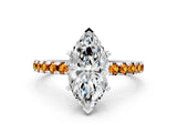 Platinum Marquise Cut Diamond Solitaire Ring with Round with Citrine side stone Pavé Band and Four-Prong Setting_12