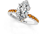 Platinum Marquise Cut Diamond Solitaire Ring with Round with Citrine side stone Pavé Band and Four-Prong Setting_13