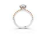 Platinum Marquise Cut Diamond Solitaire Ring with Round with Citrine side stone Pavé Band and Four-Prong Setting_15