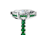 Platinum Marquise Cut Diamond Solitaire Ring with Round with Emerald side stone Pavé Band and Four-Prong Setting_17