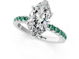 Platinum Marquise Cut Diamond Solitaire Ring with Round with Green Sapphire side stone Pavé Band and Four-Prong Setting_13