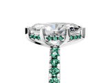 Platinum Marquise Cut Diamond Solitaire Ring with Round with Green Sapphire side stone Pavé Band and Four-Prong Setting_17