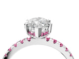 Platinum Marquise Cut Diamond Solitaire Ring with Round with Pink Sapphire side stone Pavé Band and Four-Prong Setting_16