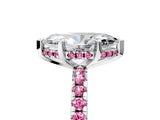 Platinum Marquise Cut Diamond Solitaire Ring with Round with Pink Sapphire side stone Pavé Band and Four-Prong Setting_17