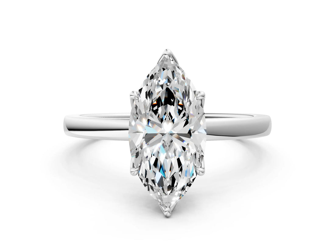 Platinum Marquise Cut Diamond Solitaire Ring with Thin Band and Prong Setting_12