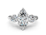 Platinum Marquise Cut Diamond Three-Stone Ring with Prong Setting and Pavé Band_55