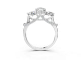 Platinum Marquise Cut Diamond Three-Stone Ring with Prong Setting and Pavé Band_58