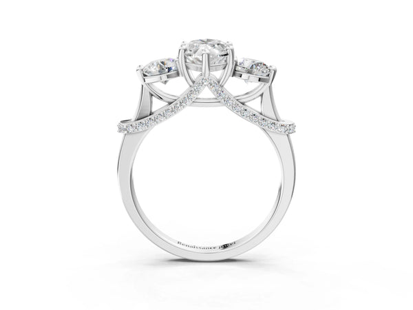 Platinum Marquise Curved Pave Three Stone Engagement Ring Setting