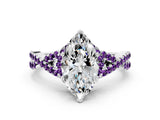 Platinum Marquise Cut Diamond with Amethyst side stone Halo Twist Band Solitaire Prong Setting Ring
