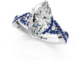 Platinum Marquise Cut Diamond with Blue Sapphire side stone Halo Twist Band Solitaire Prong Setting Ring_1