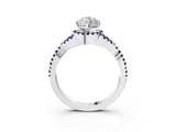 Platinum Marquise Cut Diamond with Blue Sapphire side stone Halo Twist Band Solitaire Prong Setting Ring_3
