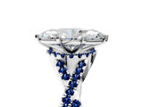 Platinum Marquise Cut Diamond with Blue Sapphire side stone Halo Twist Band Solitaire Prong Setting Ring_5