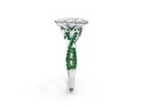 Platinum Marquise Cut Diamond with Emerald side stone Halo Twist Band Solitaire Prong Setting Ring_2