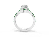 Platinum Marquise Cut Diamond with Emerald side stone Halo Twist Band Solitaire Prong Setting Ring_3
