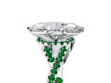 Platinum Marquise Cut Diamond with Emerald side stone Halo Twist Band Solitaire Prong Setting Ring_5