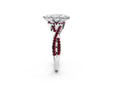 Platinum Marquise Cut Diamond with Garnet side stone Halo Twist Band Solitaire Prong Setting Ring_2