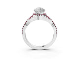 Platinum Marquise Cut Diamond with Garnet side stone Halo Twist Band Solitaire Prong Setting Ring_3
