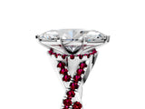 Platinum Marquise Cut Diamond with Garnet side stone Halo Twist Band Solitaire Prong Setting Ring_5