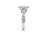 Platinum Marquise Cut Diamond with Moissanite side stone Halo Twist Band Solitaire Prong Setting Ring_2