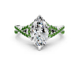 Platinum Marquise Cut Diamond with Peridot side stone Halo Twist Band Solitaire Prong Setting Ring