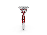 Platinum Marquise Cut Diamond with Ruby side stone Halo Twist Band Solitaire Prong Setting Ring_2