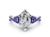 Platinum Marquise Cut Diamond with Tanzanite side stone Halo Twist Band Solitaire Prong Setting Ring
