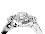 Platinum Marquise Cut Double Halo Diamond Engagement Ring with Pave Band and Four-Prong Setting 4