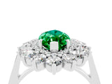 Platinum Marquise Cut Emerald Floral Double Halo Engagement Ring with Prong Setting_208