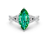 Platinum Marquise Cut Emerald  Halo Twist Band Solitaire Prong Setting Ring_12