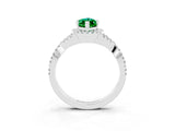 Platinum Marquise Cut Emerald  Halo Twist Band Solitaire Prong Setting Ring_15