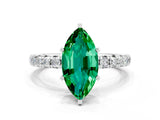 Platinum Marquise Cut Emerald Pavé Solitaire Ring with Round Band and Prong Setting_42