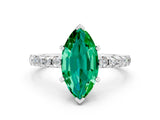 Platinum Marquise Cut Emerald Solitaire Ring with Round  Pavé Band and Four-Prong Setting_24