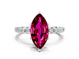 Platinum Marquise Cut Garnet Pavé Solitaire Ring with Round Band and Prong Setting_42