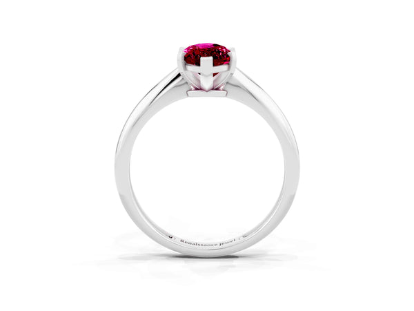 Platinum Marquise Cut Garnet Solitaire Engagement Ring with Classic Band and Four-Prong Setting