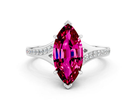 Platinum Marquise Cut Garnet Solitaire Ring with Pavé Band and Prong Setting_12