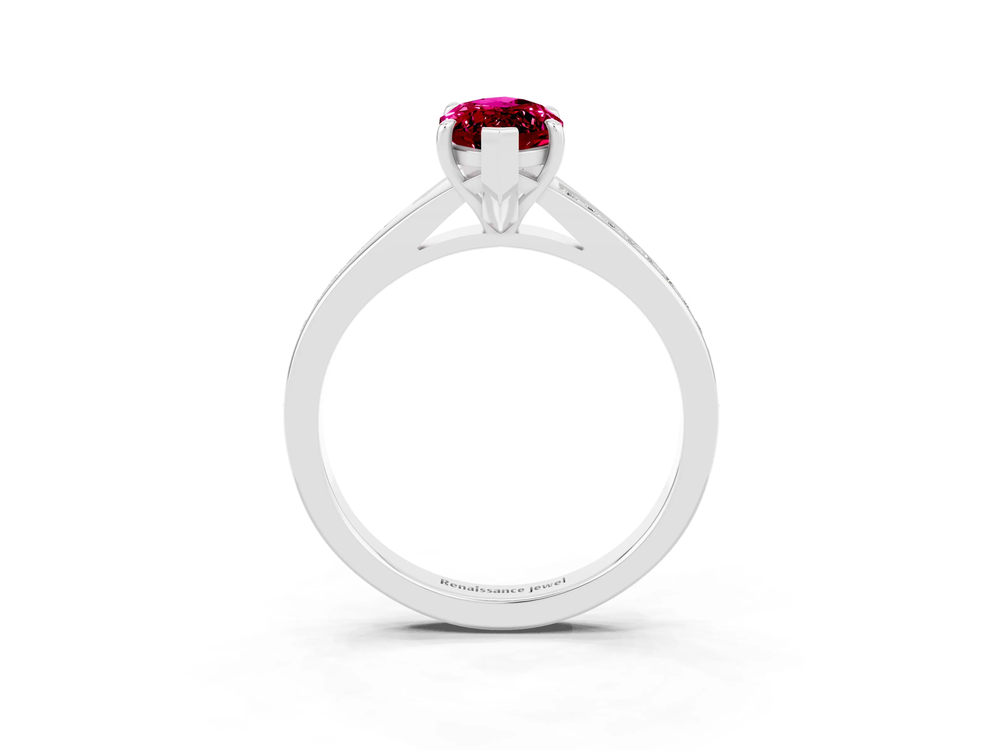 Platinum Marquise Cut Garnet Solitaire Ring with Pavé Band and Prong Setting_15