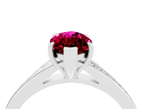 Platinum Marquise Cut Garnet Solitaire Ring with Pavé Band and Prong Setting_16