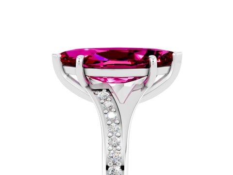 Platinum Marquise Cut Garnet Solitaire Ring with Pavé Band and Prong Setting_17