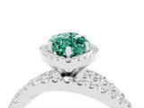 Platinum Marquise Cut Green Sapphire Halo Ring with Round Split Shank and Prong Setting_100